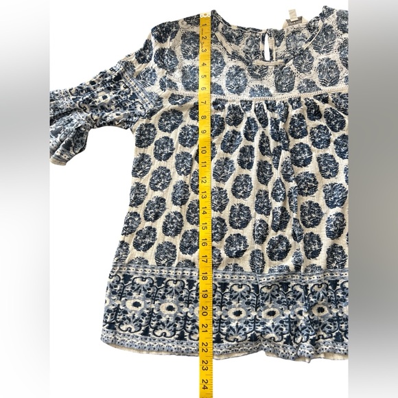 Lucky Brand Blue Patterned Tunic Peasant 3/4 Sleeve Top - Picture 11 of 11